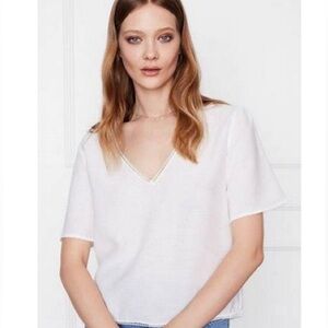 Anine Bing V-Neck Top With Trim Short Sleeve L
